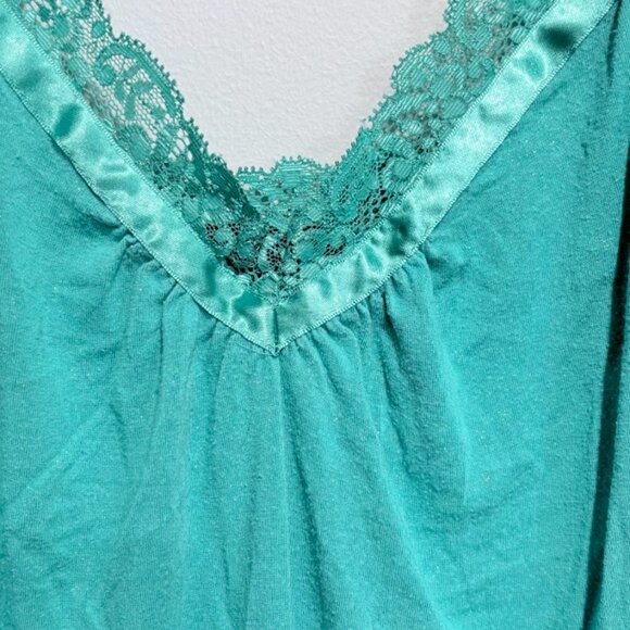 Vintage Express Teal Lace Trimmed Y2K Cami with satin trim and shimmery fabric - Picture 2 of 3